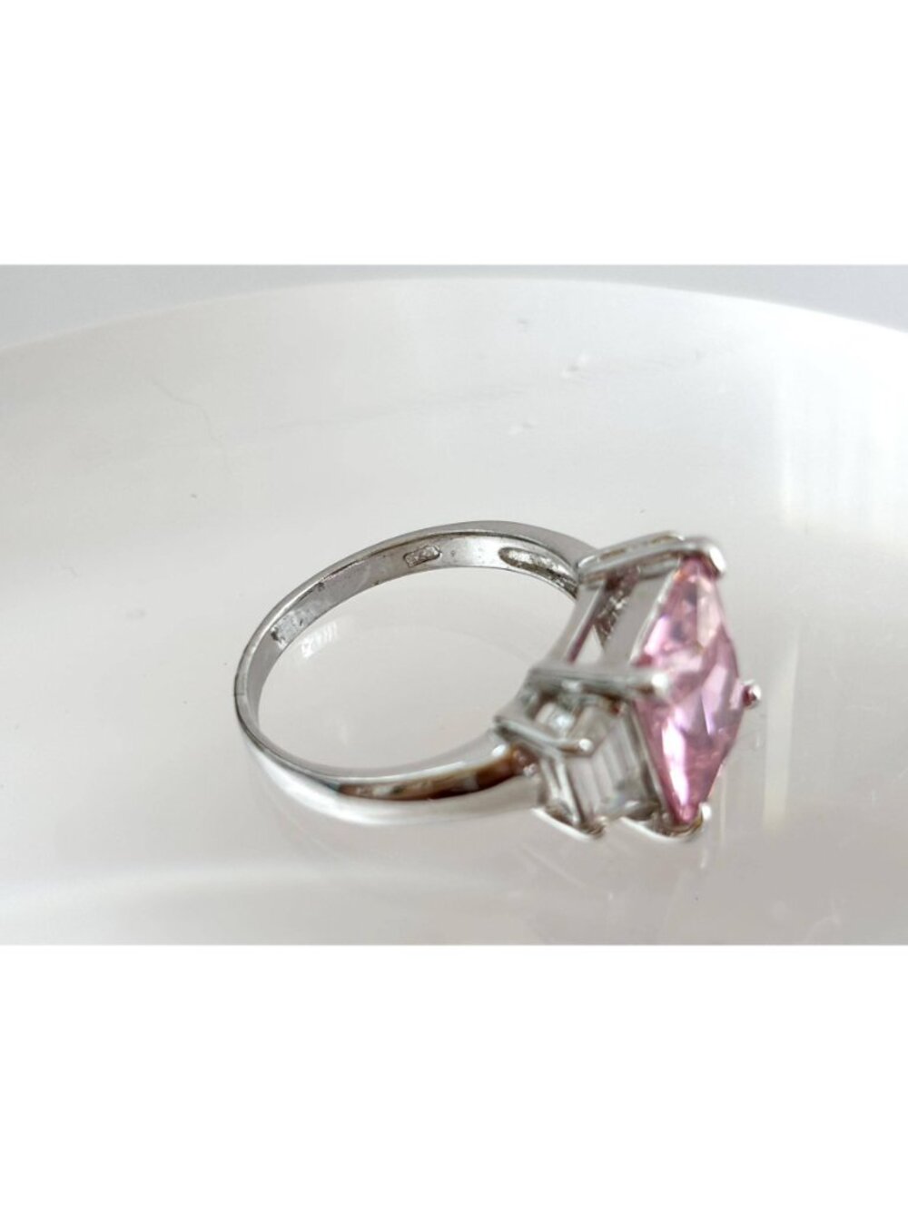 Pink Topaz & CZ Accented Gemstone Sterling Silver 925 Vintage Ring - sz 8.5 - Picture 8 of 15